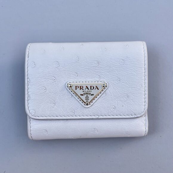 Prada White Ostrich Leather Compact Wallet With Box And Card - Picture 2 of 16
